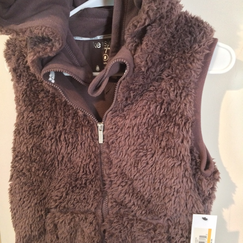 Kensie women's XS soft plush pocketed full zip hoodie sherpa vest jacket - Picture 4 of 6